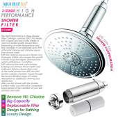 AQUA BLUE H20 HIGH PERFORMANCE SHOWER FILTER WITH REPLACEABLE 2 STAGE KDF/CAG SHOWER FILTER SF550WF